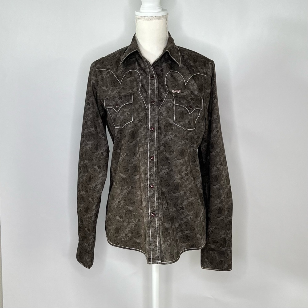 Cruel Girl Western Shirt Size M Grey Black Long Sleeve